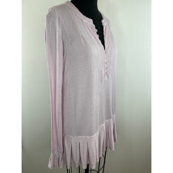 Free People Pink Long Sleeve Waffle Henley Knit Your Girl Tunic Dress S Small - Picture 5 of 10